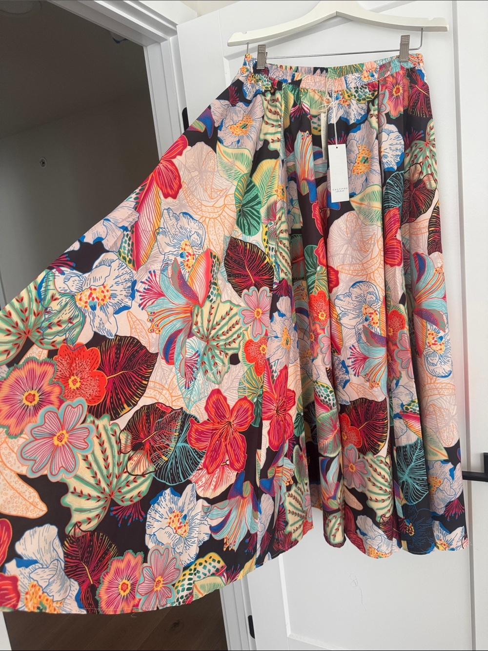 NWT Calypso St. Barth Floral Maxi Skirt in Black, Red, Green, Pink - Picture 2 of 13